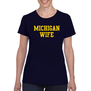 Michigan Wolverines Basic Block Wife Women's T Shirt - Navy