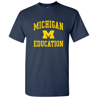 Arch Logo Education University of Michigan Basic Cotton Short Sleeve T-Shirt - Navy