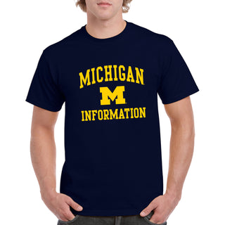 Arch Logo Information University of Michigan Basic Cotton Short Sleeve T-Shirt - Navy