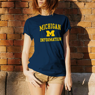 Arch Logo Information University of Michigan Basic Cotton Short Sleeve T-Shirt - Navy