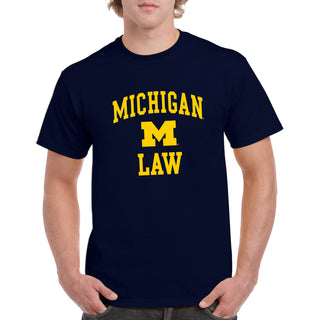 Arch Logo Law University of Michigan Basic Cotton Short Sleeve T-Shirt - Navy