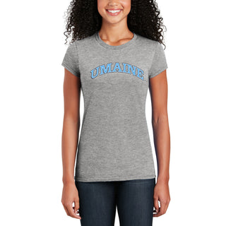 Maine Black Bears Arch Logo Women's T Shirt - Sport Grey