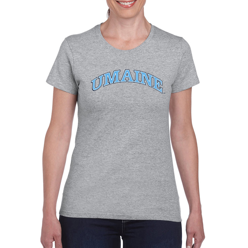 Maine Black Bears Arch Logo Womens T Shirt - Sport Grey