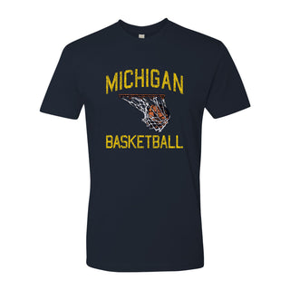 Retro Faded Basketball University of Michigan Premium Cotton Short Sleeve T Shirt - Midnight Navy