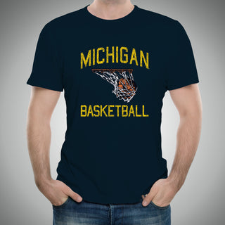 Michigan Retro Faded Basketball NLA T Shirt - Midnight Navy