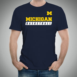 Basketball Slant University of Michigan Basic Cotton Short Sleeve T-Shirt - Navy