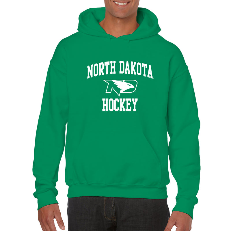 North Dakota Fighting Hawks Arch Logo Hockey Hooded Sweatshirt - Irish Green