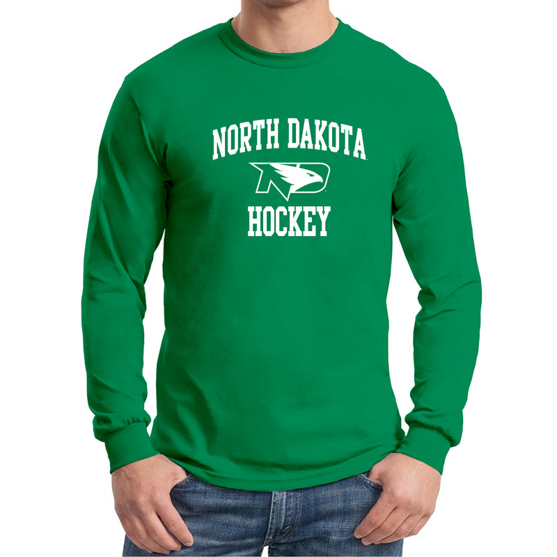 North Dakota Fighting Hawks Arch Logo Hockey Long Sleeve T Shirt - Irish Green