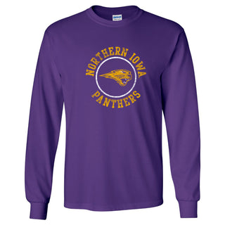 University of Northern Iowa Panthers Distressed Circle Logo Long Sleeve T Shirt - Purple