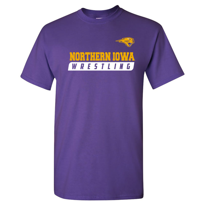 University of Northern Iowa Panthers Wrestling Slant Basic Cotton Short Sleeve T Shirt - Purple