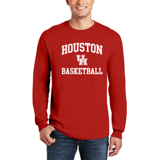 Houston Cougars Arch Logo Basketball Long Sleeve T Shirt - Red