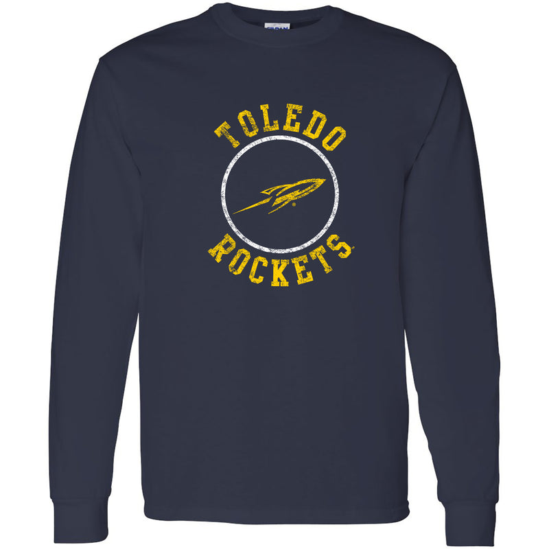 University of Toledo Rockets Distressed Circle Logo Heavy Cotton Long Sleeve T Shirt - Navy