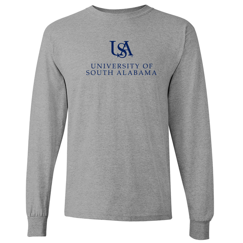 South Alabama Jaguars Institutional Logo Long Sleeve T Shirt - Sport Grey