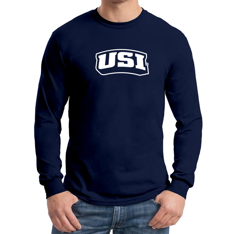 University of Southern Indiana Screaming Eagles Basic Block Heavy Cotton Long Sleeve T Shirt - Navy