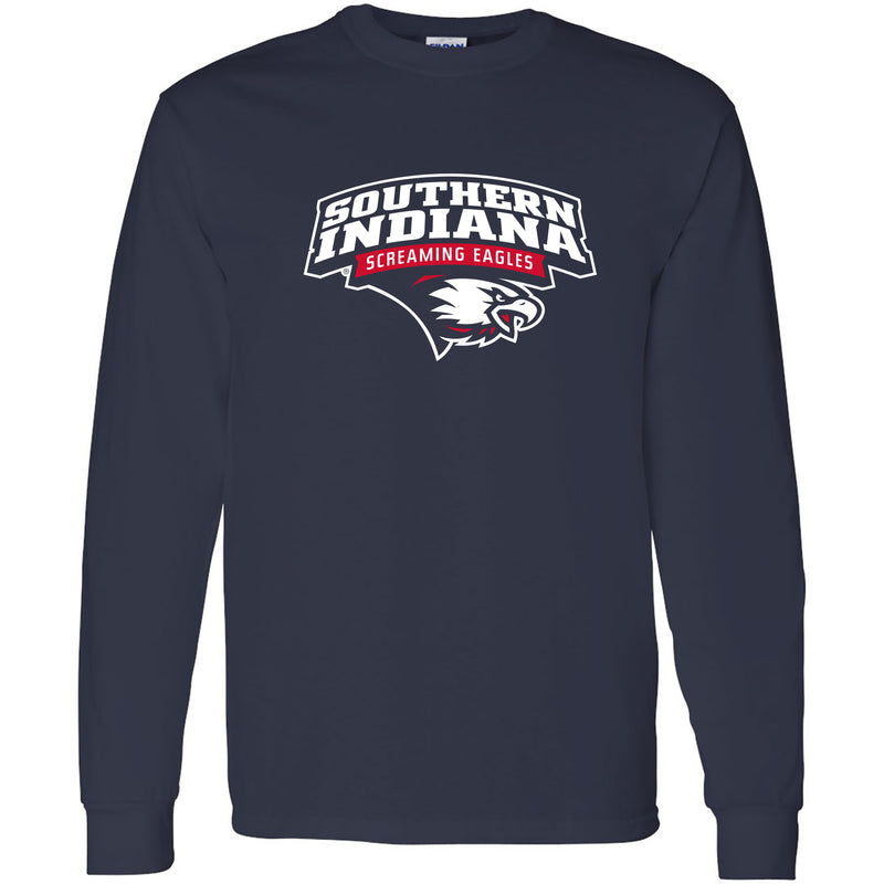 University of Southern Indiana Screaming Eagles Arch Logo Basic Cotton Long Sleeve T Shirt - Navy