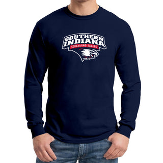 University of Southern Indiana Screaming Eagles Arch Logo Basic Cotton Long Sleeve T Shirt - Navy