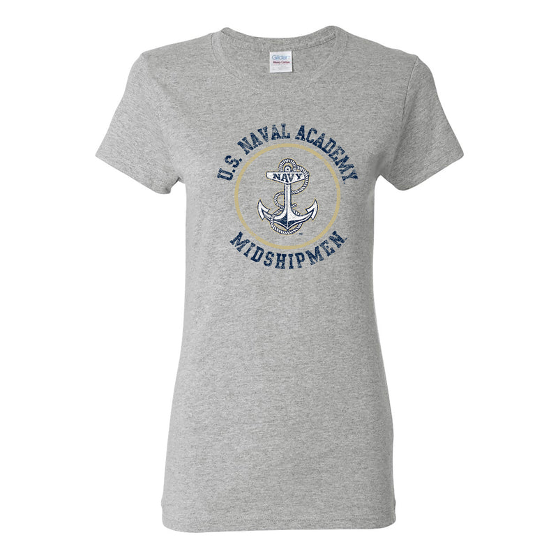 United States Naval Academy Midshipmen Circle Logo Womens Short Sleeve T Shirt - Sport Grey