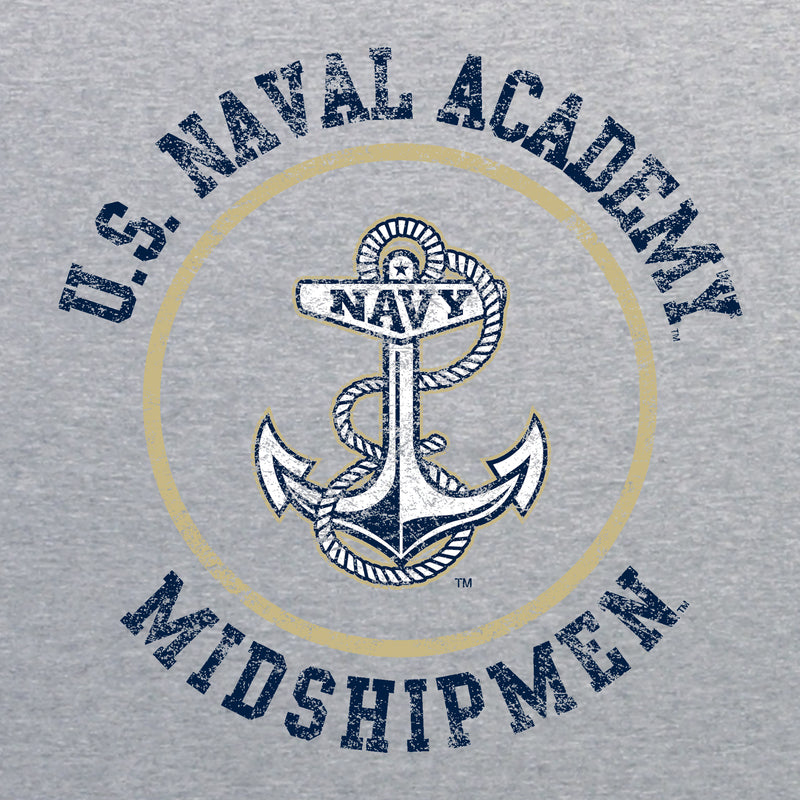 United States Naval Academy Midshipmen Circle Logo Womens Short Sleeve T Shirt - Sport Grey