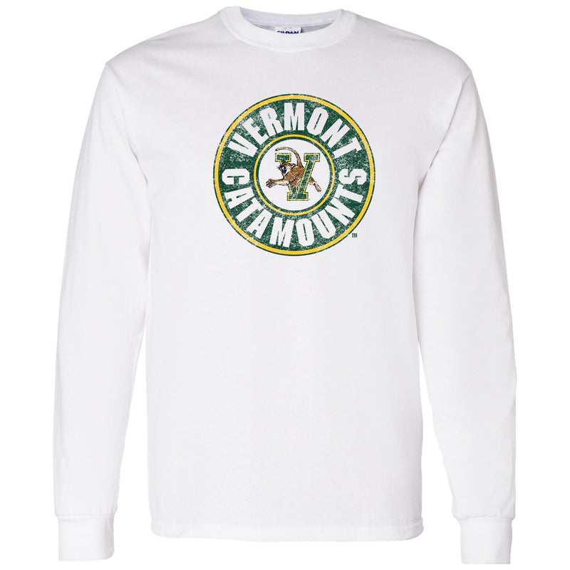 Vermont Distressed Circle Logo Long Sleeve - White