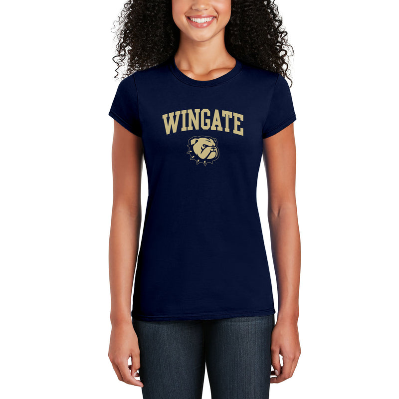 Wingate University Bulldogs Arch Logo Basic Cotton Short Sleeve Womens T Shirt - Navy