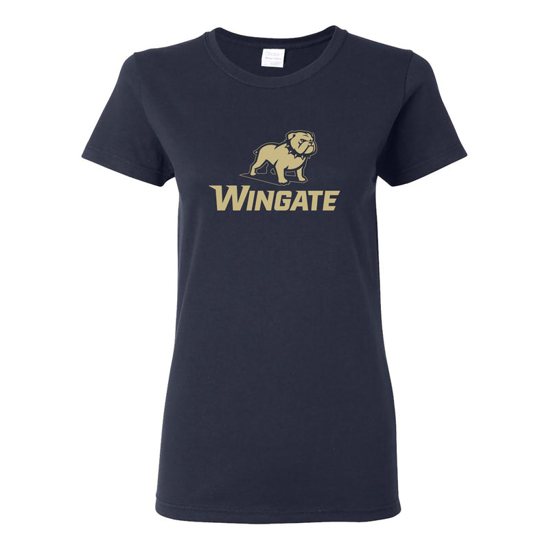 Wingate University Bulldogs Primary Logo Basic Cotton Womens Short Sleeve T Shirt - Navy