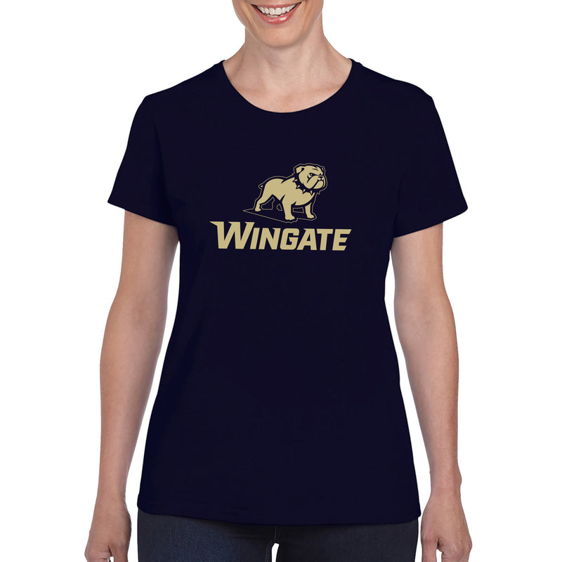 Wingate University Bulldogs Primary Logo Basic Cotton Womens Short Sleeve T Shirt - Navy