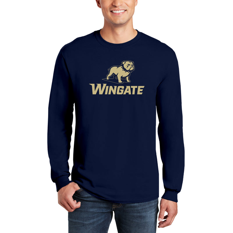 Wingate University Bulldogs Primary Logo Basic Cotton Long Sleeve T Shirt - Navy