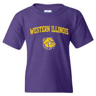 Western Illinois University Leathernecks Arch Logo Youth Short Sleeve T Shirt - Purple