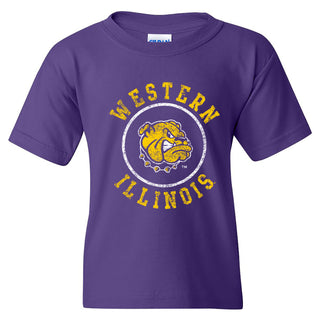 Western Illinois University Leathernecks Distressed Circle Logo Youth Short Sleeve T Shirt - Purple