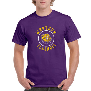 Western Illinois University Leathernecks Distressed Circle Logo Short Sleeve T Shirt - Purple