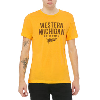 Western Michigan University Broncos 1903 Banner Canvas Short Sleeve Triblend T-Shirt - Yellow Gold