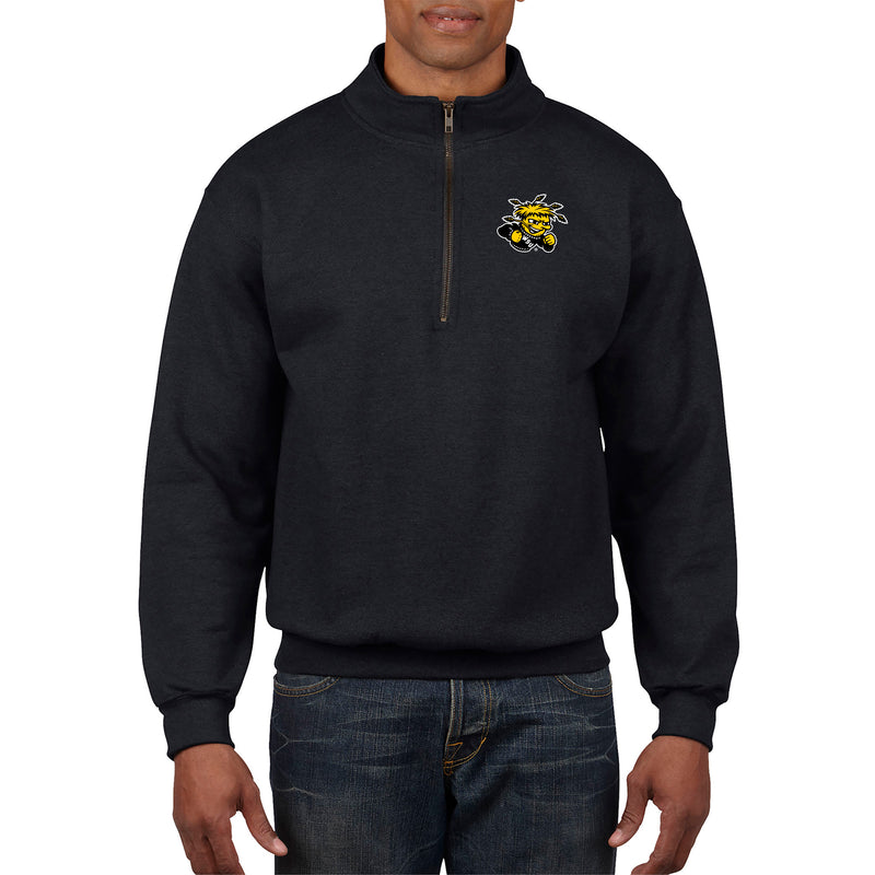 Wichita State University Shockers Primary Logo Left Chest Quarter Zip Sweatshirt - Black