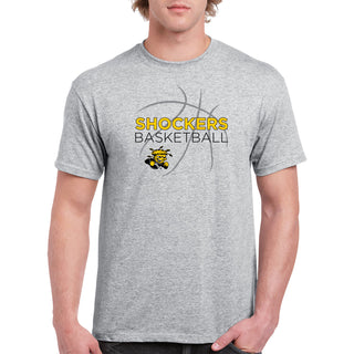 Wichita State University Shockers Basketball Sketch Basic Cotton Short Sleeve T Shirt - Sport Grey