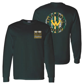 Wayne State University Warriors Aztec Pattern Emblem Long Sleeve T-Shirts - Forest