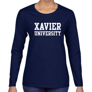 Xavier University Musketeers Basic Block Long Sleeve Womens T Shirt - Navy