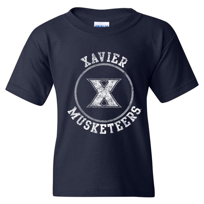 Xavier University Musketeers Distressed Circle Logo Youth Short Sleeve T Shirt - Navy