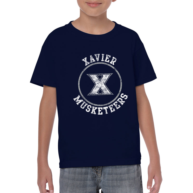 Xavier University Musketeers Distressed Circle Logo Youth Short Sleeve T Shirt - Navy