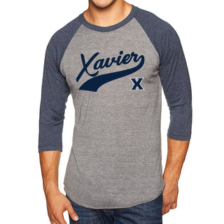 Xavier University Musketeers Baseball Script Raglan - Premium Htr/Vintage Navy