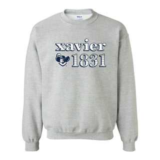 Xavier University Musketeers Throwback Year Stripe Heavy Blend Crewneck - Sport Grey