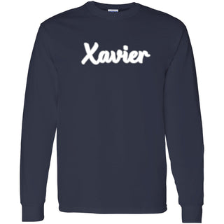 Xavier University Musketeers Basic Script Cotton Long Sleeve T Shirt - Navy