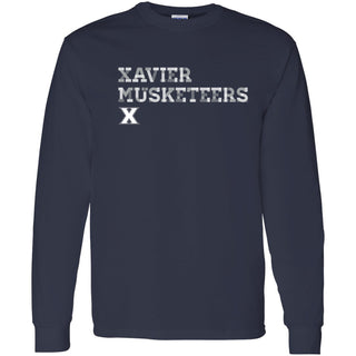 Xavier University Musketeers Patchwork Cotton Long Sleeve T Shirt - Navy