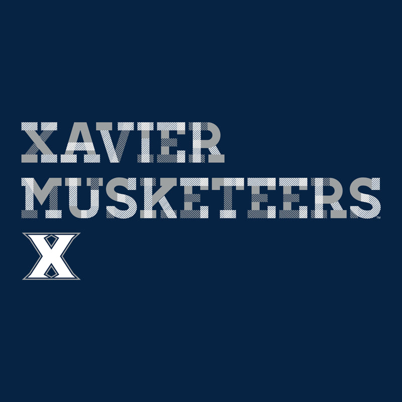 Xavier University Musketeers Patchwork Cotton Long Sleeve T Shirt - Navy