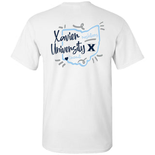 Xavier University Musketeers Playful Sketch Basic Cotton Short Sleeve T Shirt - White