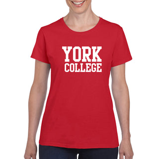 York College Cardinals Basic Block Cotton Womens Short Sleeve T Shirt - Red