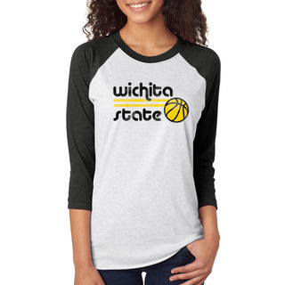 Wichita State University Shockers Basketball Bubble Next Level Raglan T Shirt - Heather White/Vintage Black