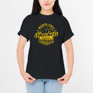 Wichita State University Shockers Vintage Basketball Shield Short Sleeve T Shirt - Black