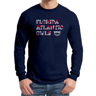 Florida Atlantic University Owls Patchwork Cotton Long Sleeve T Shirt - Navy