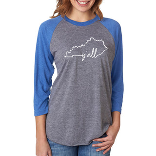 Kentucky Y'all 3/4 Sleeve Raglan - Htr/Royal