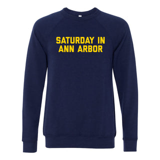 Saturday in Ann Arbor Michigan Sponge Fleece Crewneck - Navy Triblend